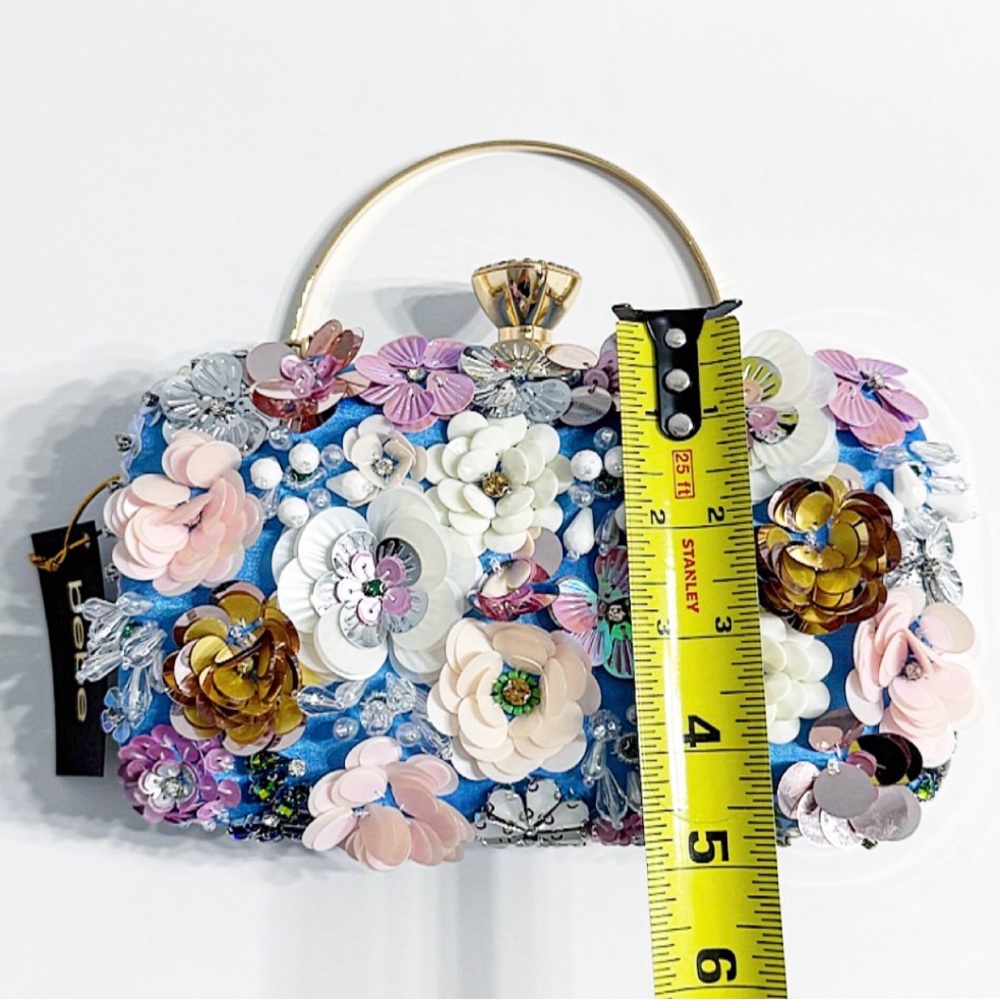 Bebe Blue Satin Floral Embellished Daisy Clutch w/ Chain Strap | NWT - Picture 14 of 14